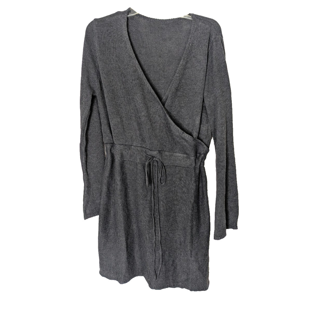 Womens Knit Cross Front Dress Large Gray Beach Cover Up Vacation Fashion